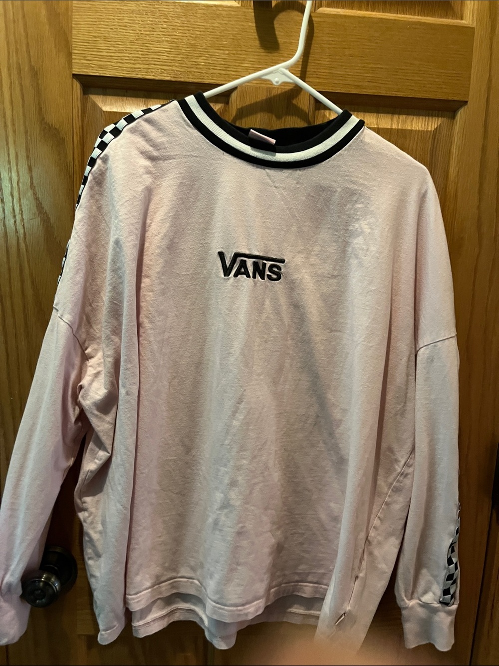 Lazy Oaf Vans Pink Crewneck with Black Checkerboard Accents